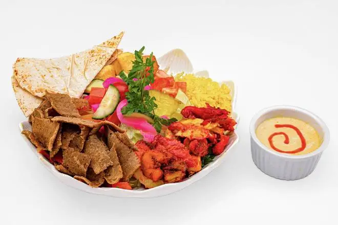 Mix Platter with beef and chicken shawarma at Donair Palace in Calgary NW